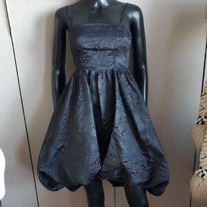 Anthro Chic Spaghetti Strap Jaquard Print Black Balloon Skirt Dress